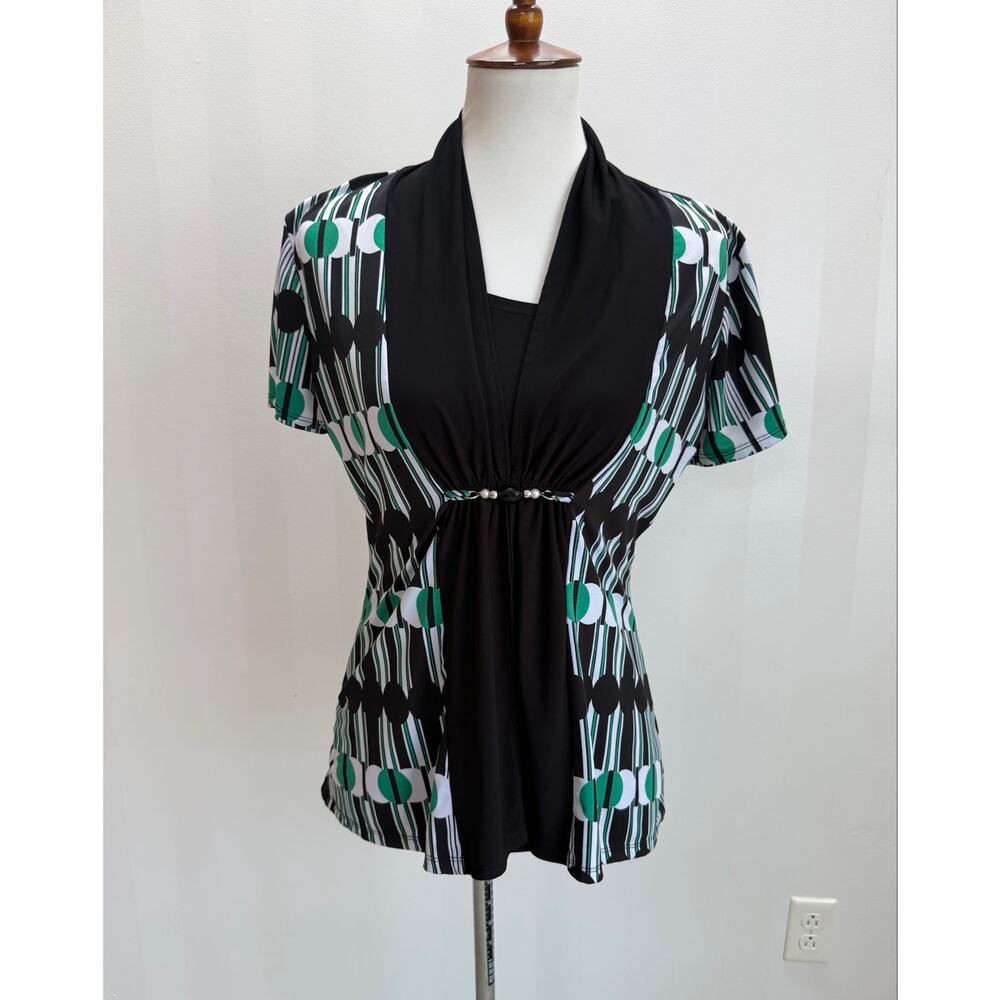 Notations Geometric Print Embellished Top Sz S